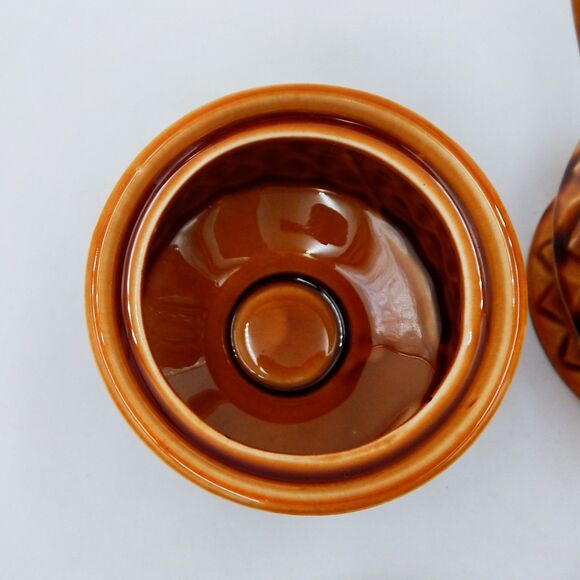 Brown Raised Diamond Pattern Footed Coffee Pot Sugar Bowl Japan Lidded Vintage - Picture 8 of 16